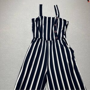 Gilli Striped Navy and White Wide-Leg Jumpsuit size Small